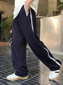 SHEIN 青少年男孩休闲运动裤套装，街头风格朋克摇滚运动休闲，适合春夏派对、音乐节 - 藏蓝色 - 查看 4