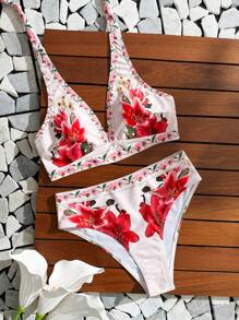 Swim Vcay 2pcs/Set New Fashionable 3D Flower Design Bestselling Sexy Bikini Swimsuit Set, Suitable For Summer Beach