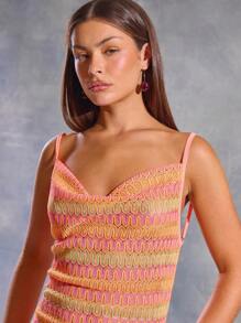 MUSERA Light Pink Summer Boho Vacation Draped Spaghetti Strap Zig Zag Textured Maxi Dress,Ibiza Y2k Cool Girl Festival Rave Outfit,Holiday Beach Long Dress - Multicolor - View 5