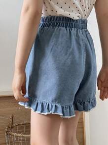 DAZY Young Girls Ruffle Hem Straight Leg Denim Shorts - Light Wash - View 10