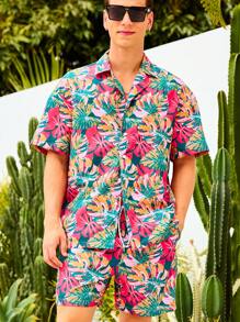 Surfspeed Men's Fashion Beach Set, Short Sleeve Shirt And Shorts, Suitable For Summer, Hawaiian