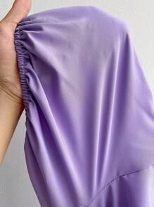 SHEIN Unity Plus Size Solid Color V-Neck Ruffle Puff Sleeve Patchwork Elegant Dress - Purple - View 6