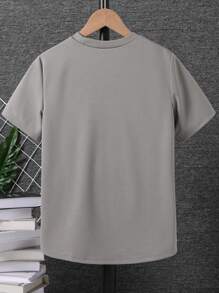 SHEIN 青少年男童休闲标语印花短袖T恤，夏季 - 灰色 - 查看 2