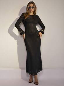 COSMINA Damen langes Kleid mit loser Spitzenverzierung, elegant für Urlaub, Frühling/Sommer