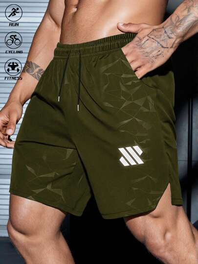 Manfinity Sport Corelite Men's Casual Printed Sports Shorts Sweat-Wicking Quick Dry Lightweight Reflective Running Muscle Slim Fit For Trail Running Training Performance Shorts