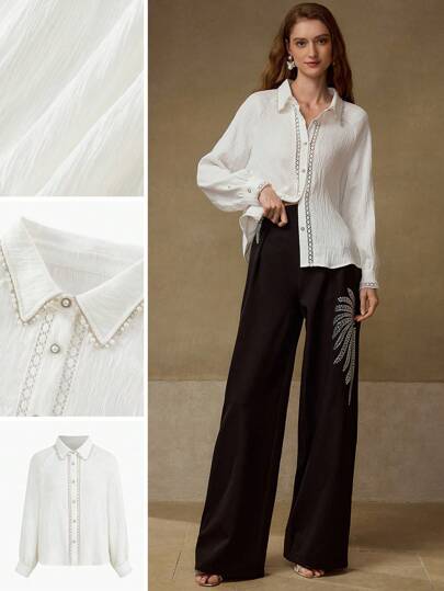 MOTF PREMIUM CAMISA ABOTONADA CON ENCAJE DE CONTRASTE