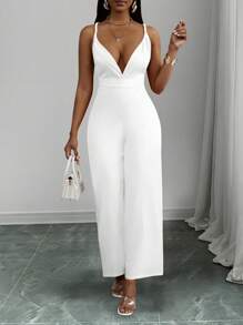 Slaydiva 2025 年夏季新款音乐节、复活节、西部风、游牧风、优雅、端庄的女士连体裤，适合婚礼、生日、毕业典礼、学生日常、休闲、度假、邮轮旅行、海滩、日光浴、流行深 V 领、结饰、交叉带、收腰、橙色 - 白色 - 查看 4