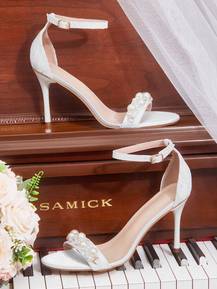 CUCCOO HITCHD Women's Summer New Arrival Pearl Round Toe Slim High Heel Pumps, Elegant Romantic White Lace Formal Dress Shoes, Bridal Shoes, Fashion Party Wedding Season
