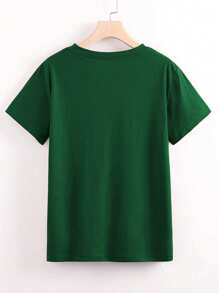 Women Plus Size Leopard Print Cherry Pattern Round Neck Short Sleeve T-Shirt - Green - View 2