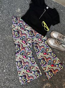 Coolane Kids Tween Girls Elastic Waist Allover Print Casual Pants, Daily Wear - Multicolor - View 7