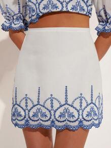 COSMINA Chân váy chữ A in họa tiết cổ điển dành cho nữ - trắng - Xem 4