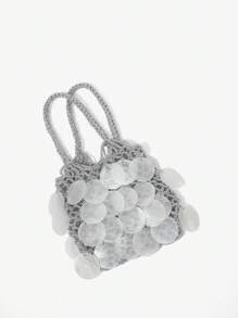 SHEIN MOD 女士闪亮设计优雅时尚日常手提包 - 銀色 - 查看 5