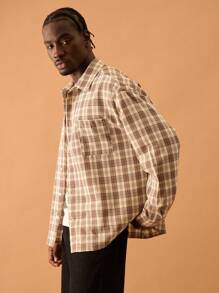 Musero Men Relaxed Tailored Checked Long Sleeve Shirt Spring Summer Vacation Holiday Smart Street-Style - Burgundy - View 2