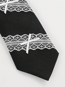 ROMWE Grunge Punk 1pc Cute & Sweet Lace Striped Tie-Up Shirt Collar Accessory, Bowknot Tie For Y2K Back To School, Graduation