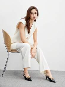 CUCCOO BIZCHIC 女士酒红色蝴蝶结装饰高跟鞋，后跟带设计，适合春季、春假、复活节和圣诞节穿着。 - 黑色 - 查看 7