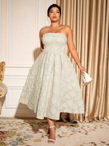 Cravure 大码优雅浪漫宴会高端迷人性感收腰修身提花喇叭裙，适合舞会、生日等场合，休闲穿着，大码连衣裙，白色连衣裙，工作夏季连衣裙，优雅礼服 - 杏色 - 查看 5