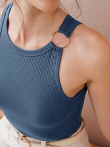 Uhlyne Women's Knitted Textured Minimalist Elegant Casual Metal Circle Hollow Design Sexy Camisole