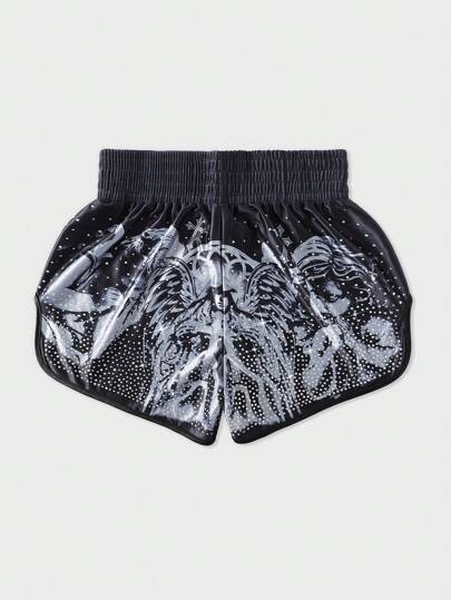 Goth Pantalones cortos de boxeo con diamantes brillantes para hombres, pantalones cortos deportivos