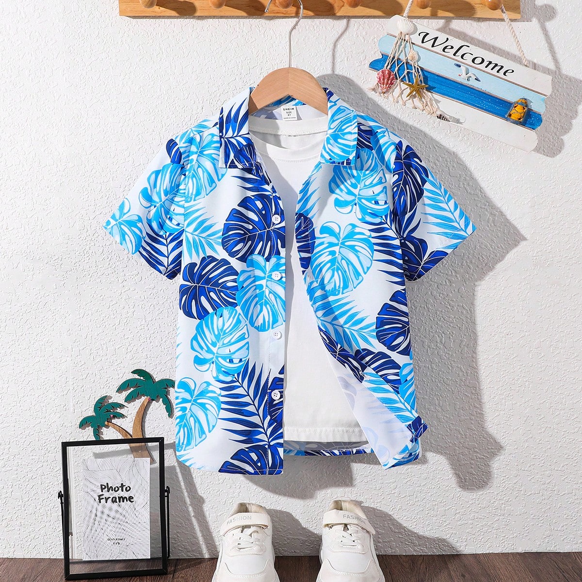 Sommer Kurzarm Casual Tween Jungen Tropical Print Shirt, ohne T-Shirt - SHEIN - Modalova