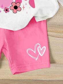 SHEIN Baby Girl Letter Print Short Sleeve T-Shirt And Heart Print Shorts Set Mother S Day Baby Clothes Outfit For Baby Girl Cool Baby Girl Clothes Sets Baby Girl Clothes Shirt Sets Baby Clothes For Girls Baby Girls Sets - Multicolor - View 5