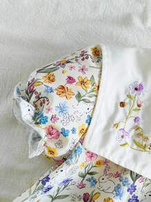 Vintaside Kids Young Girl Fashion Cute Embroidered Rabbit Summer Dress - Apricot - View 6