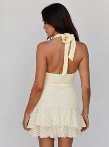 Roylia Women's Elegant, Stylish V-Neck Sleeveless Ruffle Hem Bodycon Mini Dress - Apricot - View 2