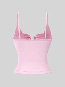 Sweetina Women's Plain Heart-Linked Hollow Out Camisole Top - Pink - View 2