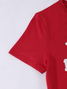 SHEIN Explorewe 复古学院风修身短袖数字和字母刺绣 T 恤，适合少女、夏季休闲装和运动装