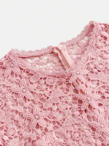 SHEIN Girlism Đầm dài chữ A thêu họa tiết hòa tan trong nước màu hồng cho bé gái tuổi teen, ngọt ngào, thanh lịch, tuyệt đẹp, eo lớn, thích hợp cho bé gái rải hoa trong đám cưới, vũ hội tốt nghiệp, tiệc tùng, thích hợp cho mùa xuân và mùa hè, váy dự tiệc, váy dạ hội dài - Hồng - Xem 6