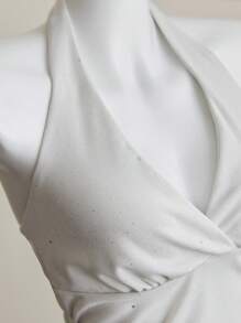 Elamini Sexy Halter Sparkle Tie-Up Tank Top, Fashionable Hot Lady Style - White - View 4