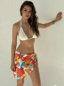 Aloruh Women's Summer Beach Shell Print Tie Front Cover-Up & Mini Skirt Set, Vacation Outfits Woman - Multicolor - View 5