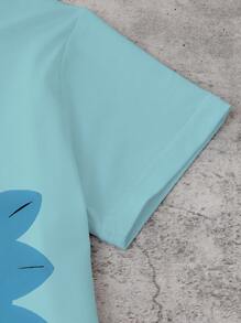 SHEIN Playful Pals 1 Set Toddler Boys Cute Cartoon Dinosaur Head And Dinosaur Skeleton Print Short Sleeve T-Shirt And Shorts Set, Lightweight Casual For Spring/Summer Wear