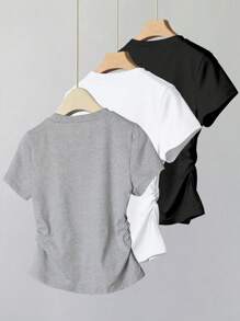 INAWLY Plus Size Women's Solid Color Minimalist Crew Neck Short Sleeve T-Shirt
