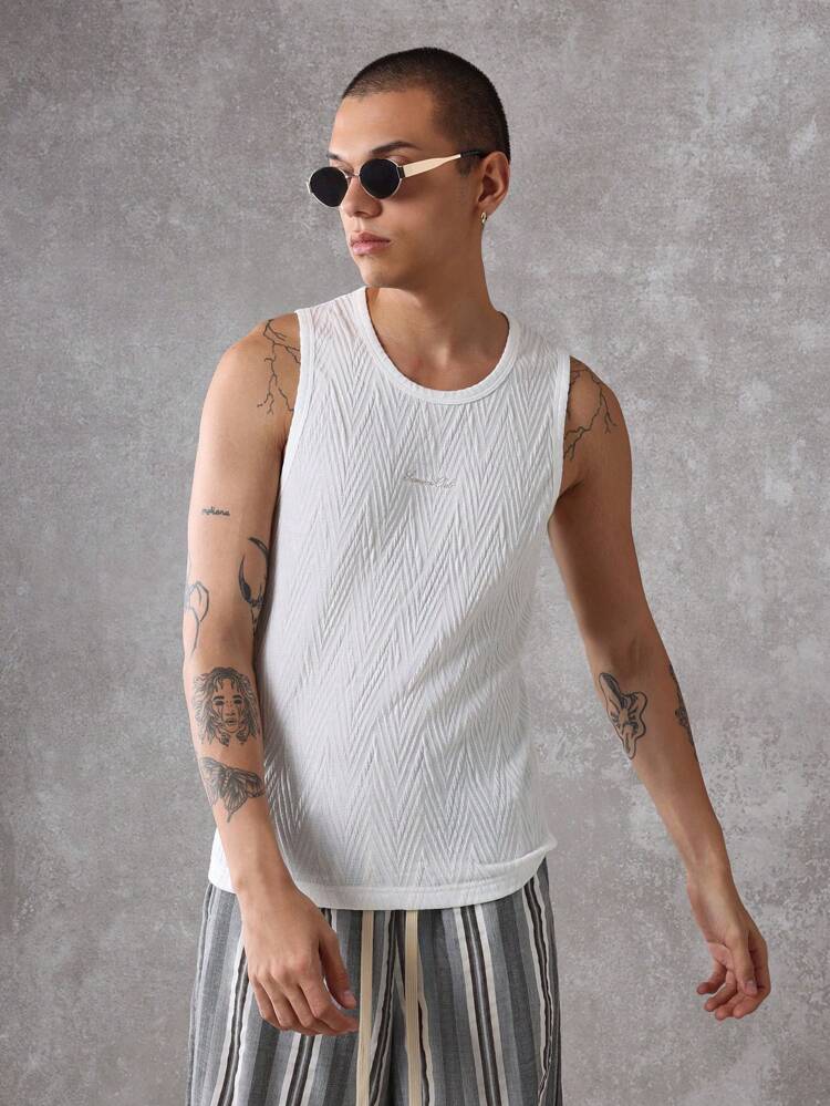 Textured Workout Tank With Embroidered Logo