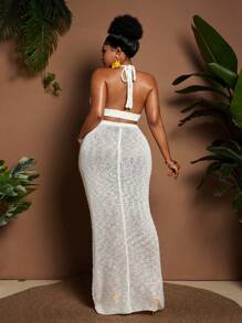 Maweii Plus Size Women's Sweater Set Halter Vest Flower + Hand Hook Flower Dress Sexy Suit Birthday Dresses For Women Vacation Outfits Woman Summer Outfits For Women Beach Outfits For Woman Maxi Skirt - White - View 2