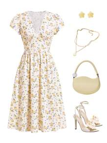Ellevyn Vestido de verano casual con estampado floral de margaritas para mujeres