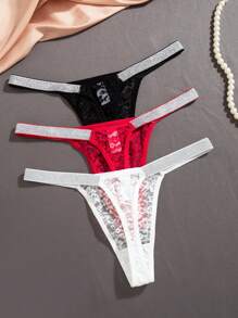 MidnightGlam 3pcs Women's Sexy Lace Thong Panties