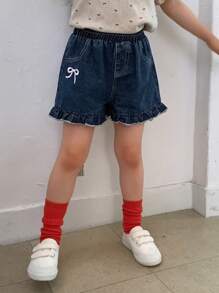 DAZY Young Girls Ruffle Hem Straight Leg Denim Shorts - Light Wash - View 3