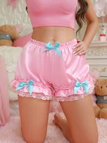 PetitDoll Women's Ruffle High Waisted Shorts With Cute Bow Design, Sweet And Lovely - Pink - View 4