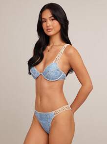 WESTFADE Top de bikini vaquero occidental con cuello en V con aros, efecto de ganchillo estampado en denim, para el verano - Azul - Ver 5