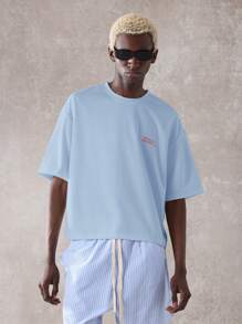 SUMWON Capri Italy Graphic Beach Vibes Vacation Club Oversized T-Shirt Summer Casual Streetwear Resort Island Lemon Print Travel Collection - Blue - View 2