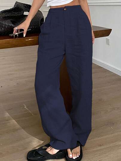 Livesso 女士休闲/商务休闲裤，新款夏季亚麻