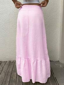 Sunnyshic Chân váy dài sọc dọc Colorblock dành cho nữ, thời trang mùa hè - Màu Hồng baby - Xem 2