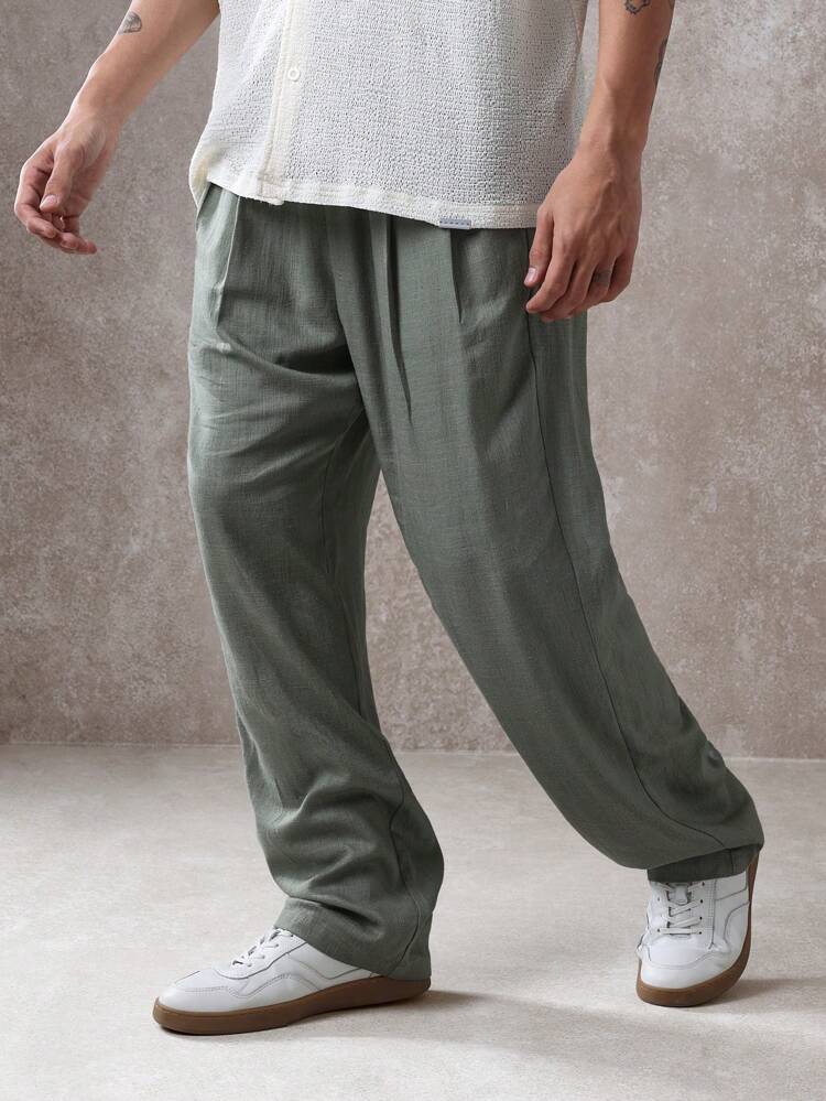 Linen Straight Fit Smart Breathable Pleated Pants