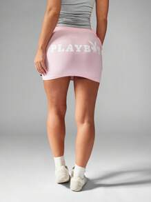 Missguided x Playboy Jupe mini sport-casual de designer, style mode athleisure avec cordon de serrage, moulante et élastique, pour danse, fitness, entraînement, style sport, pour l'été et le printemps