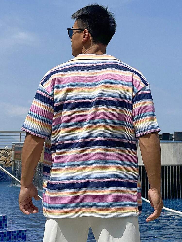 Men's Summer Striped Multi-Color Knitted Beach Vacation Sweater