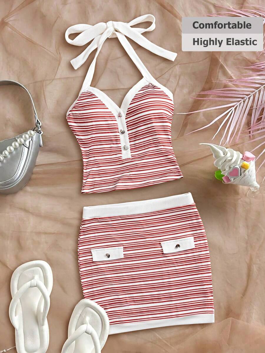 INAWLY Women Two Pieces Outfits For Daily Wear - Red - View 1