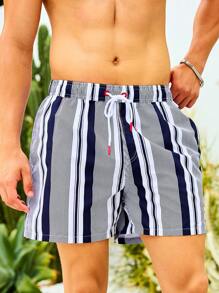 Surfspeed Men's Summer Holiday Contrast Stripe Drawstring Waist Beach Shorts - Multicolor - View 1