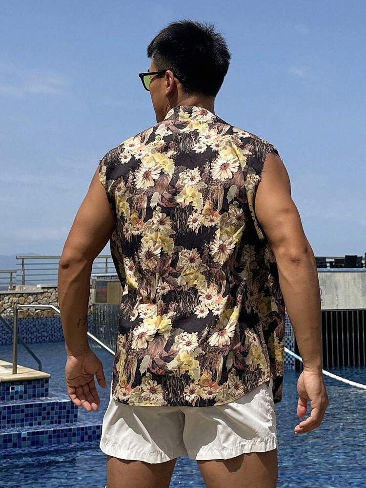 Summer Floral Plant All-Over Print Casual Beach Shirt For Men