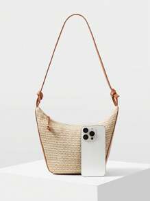 MOTF PREMIUM 拉链草编单肩包 - 棕色 - 查看 3